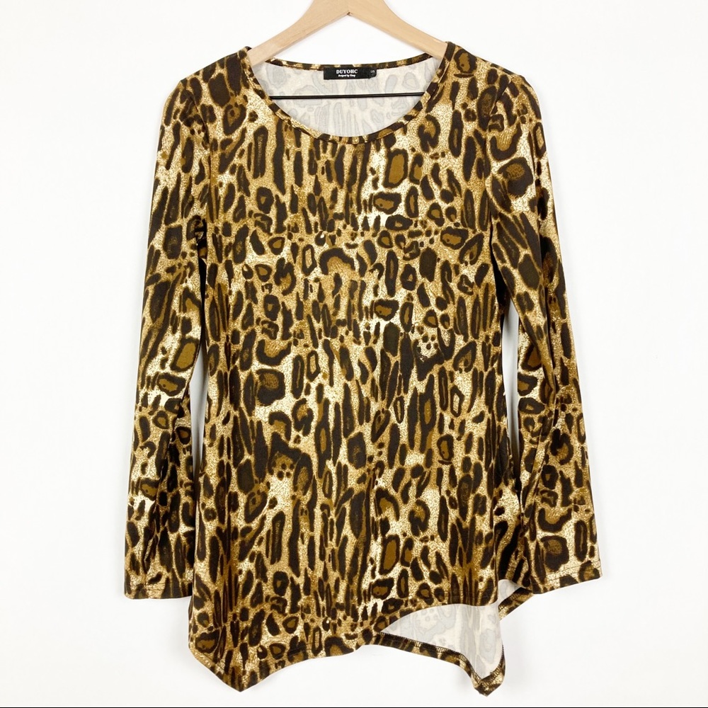 Duyohc leopard print long sleeve tunic top